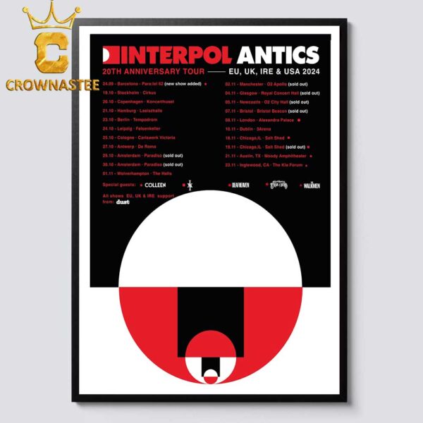 Interpol Antics 25th Anniversary Tour EU UK Ireland USA 2024 Tour Date Schedule Home Decor Poster Canvas