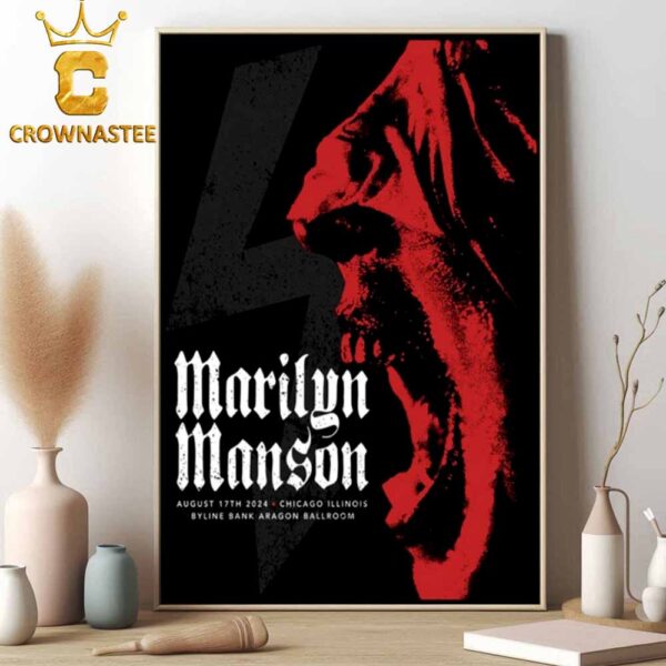 Marilyn Manson In Chicago Illinois 2024 At Byline Bank Aragon Ballroom On August 17th Home Decor Poster Canvas