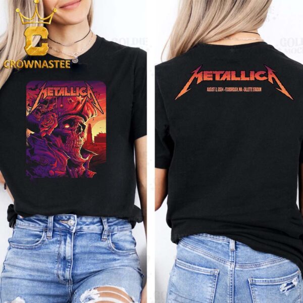 Metallica At Gillette Stadium Foxborough MA 2024 M72 World Tour North America On August 2nd Two Sided T-Shirt