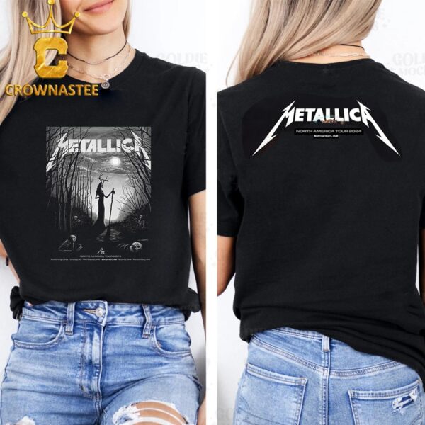 Metallica In Edmonton Alberta Canada 2024 At Commonwealth Stadium On August 23 25 M72 World Tour Two Sided T-Shirt