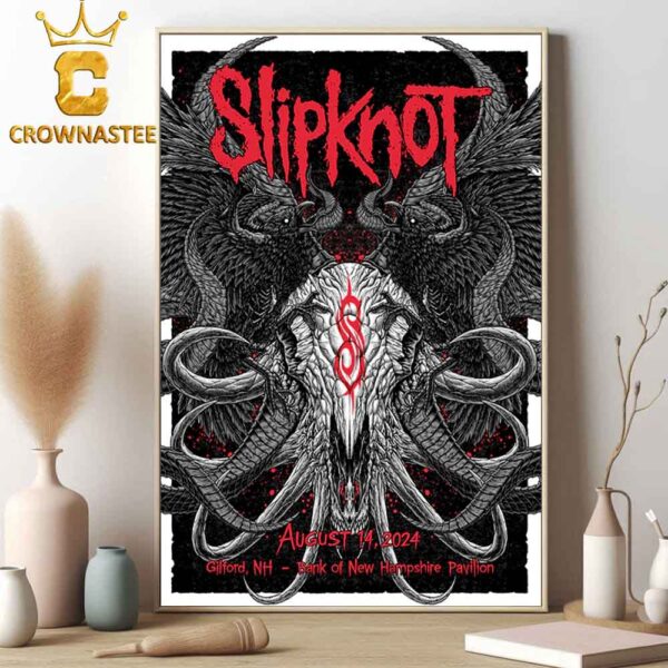 Official Slipknot At Bank Of New Hampshire Pavilion Gilford NH 2024 25th Anniversary Here Come The Pain Tour On August 14th Home Decor Poster Canvas