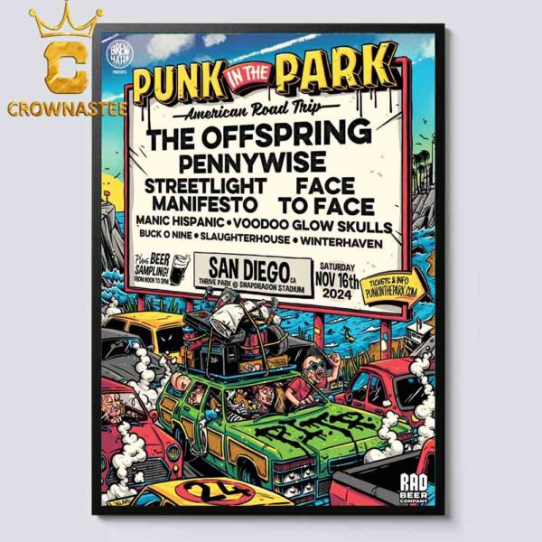 Punk In The Park American Road Trip San Diego CA 2024 Thrive Park Snapdragon Stadium On November 16th Line Up Home Decor Poster Canvas