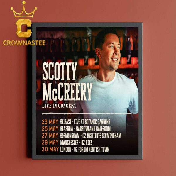 Scotty McCreery UK Tour 2025 From 23th To 30th Belfast Glasgow Birmingham Manchester London Home Decor Poster Canvas