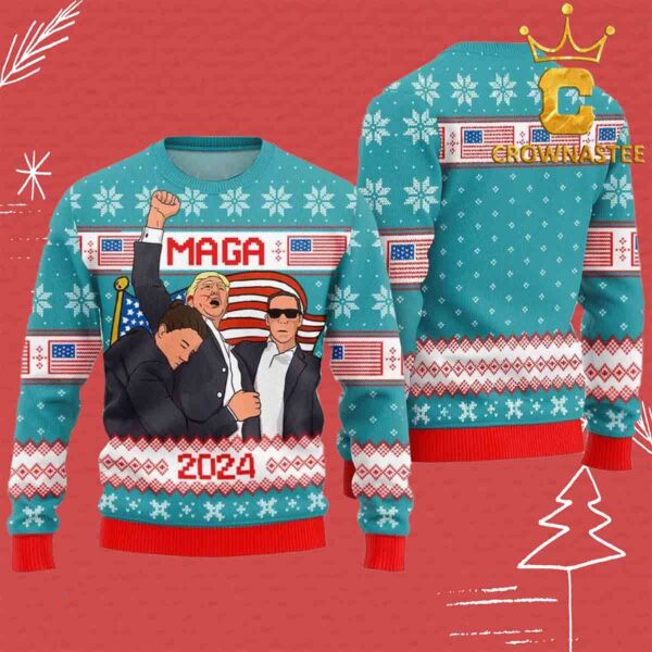 Donald Trump Fight Maga 2024 Christmas Holiday Ugly Sweater