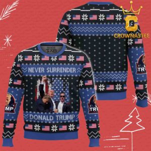 Donald Trump Never Surrender America Flag Christmas Holiday Ugly Sweaer