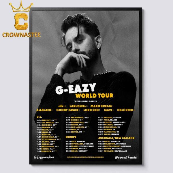 G Eazy World Tour US Euro Australia New Zealand 2024 2025 We Are All Freaks Tour Dates Home Decor Poster Canvas