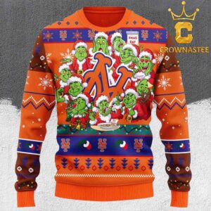 New York Mets MLB 12 Grinch Funny Christmas Holiday Ugly Sweater