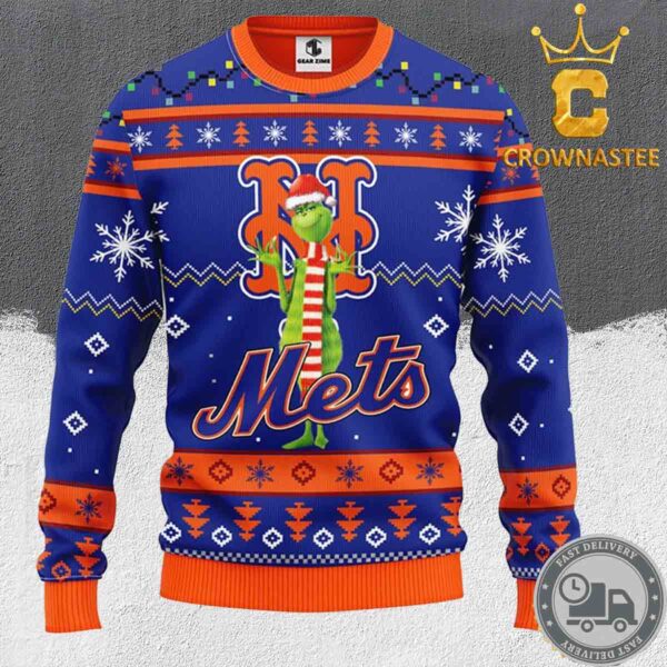 New York Mets MLB Grinch Funny Christmas Holiday Ugly Sweater