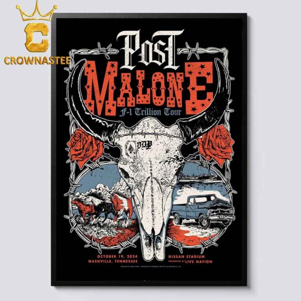 Post Malone Nashville Tennessee 2024 Nissan Stadium F1 Trillion Tour On October 19th Home Decor Poster Canvas