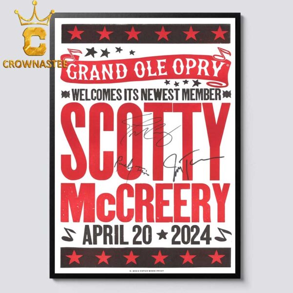 Scotty McCreery Grand Ole Opry Nashville Tennessee On April 20th 2024 With Randy Travis And Josh Turner Signed Home Decor Poster Canvas