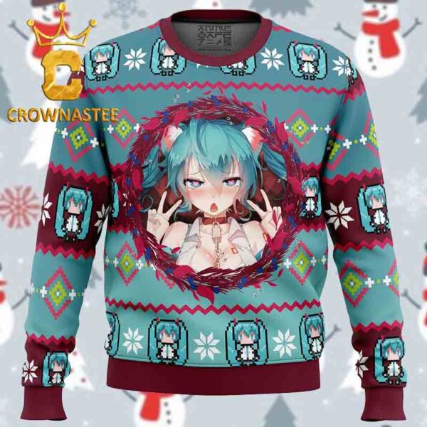 Ahegao Hatsune Miku Christmas Holiday Gift Ugly Sweater