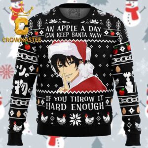 An Apple A Day Can Keep Santa Away If You Throw It Hard Enough My Little Monster Ugly Christmas Sweater