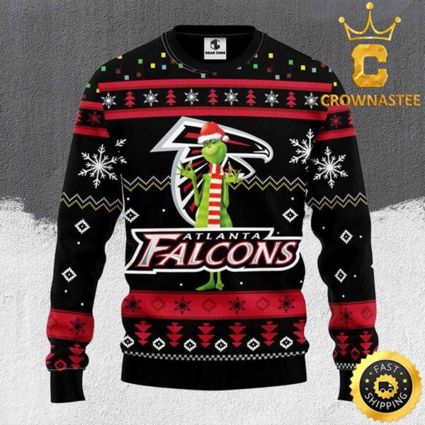 Atlanta Falcons NFL Grinch Funny Christmas Holiday Ugly Sweater