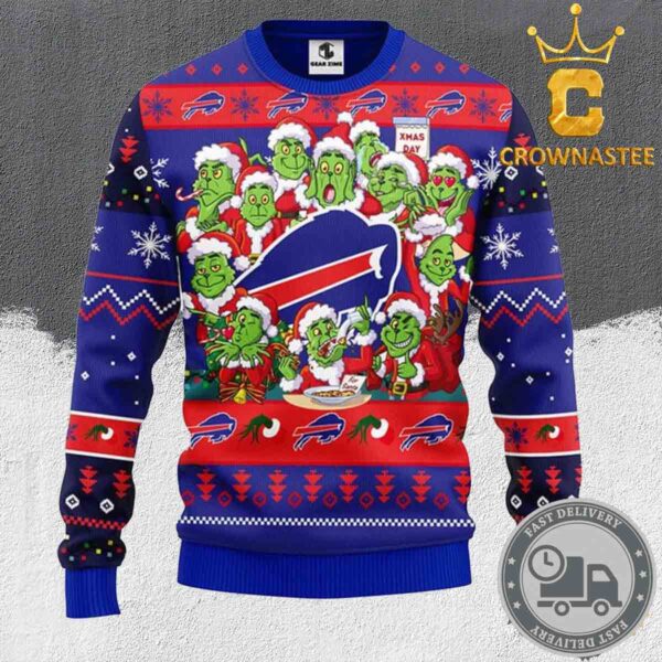 Buffalo Bills NFL 12 Grinch Christmas Holiday Ugly Sweater