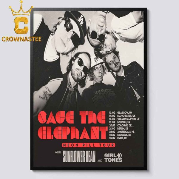 Cage The Elephant Neon Pill Tour The United Kingdom & Europe 2025 Dates Schedule Home Decor Poster Canvas