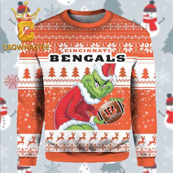 Cincinnati Bengals NFL Football Grinch Santa Claus Hat Christmas Holiday Gift Ugly Sweater