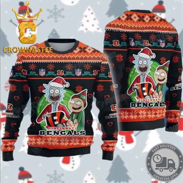 Cincinnati Bengals NFL Rick And Morty Christmas Holiday Ugly Sweater