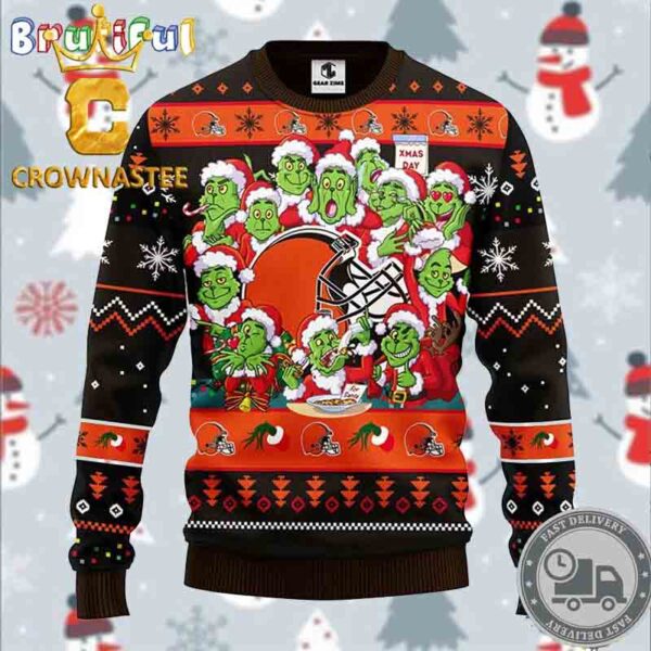 Cleveland Browns NFl 12 Grinch Christmas Ugly Sweater