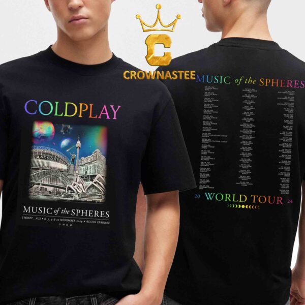 Coldplay Sydney Australia Accor Stadium November 2024 Tour Music Of The Spheres Two Sided T-Shirt