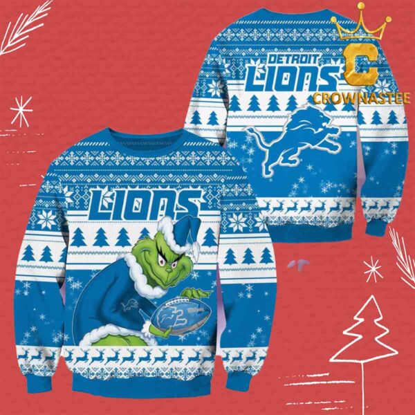 Detroit Lions NFL Football Grinch Christmas Holiday Ugly Sweater