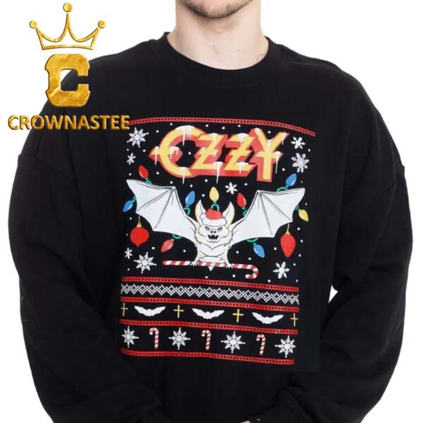 Ozzy Osbourne Bat Fair Isle Christmas Holiday Ugly Sweater Hoodie T-Shirt