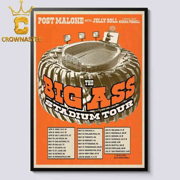 Post Malone The BIG ASS Stadium Tour 2025 Dates Schedule  Home Decor Poster Canvas