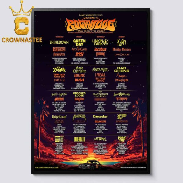 Rockville Rock Festival Daytona Beach Floridal 2025 On November 15th 18th Lineup Home Decor Poster Canvas