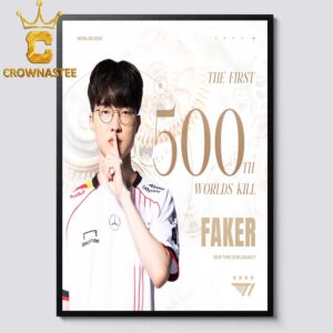 SKT T1 Faker Finals MVP League Of Legends Worlds 2024 Champions The First 500th Worlds Kill Home Decor Poster Canvas