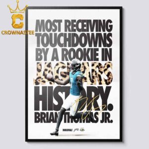 Brian Thomas Jr Jacksonville Jaguars NFL Most Receiving Touchdown By A Rookie In Jaguars History Signed Home Decor Poster Canvas