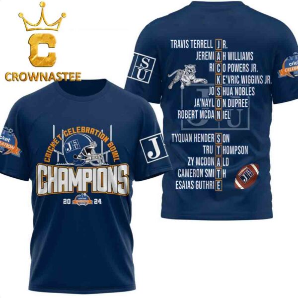 Jackson State Tigers Football Champions Of Cricket Celebration Bowl 2024 Helmet All Over Print T-Shirt Hoodie Sweater