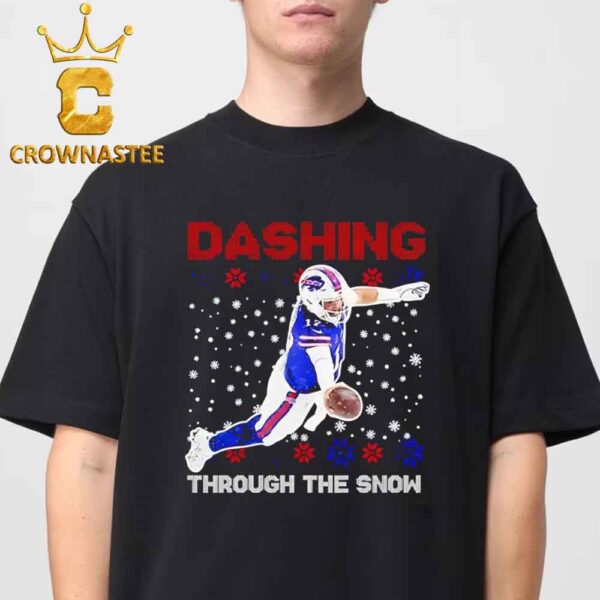 Josh Allen Buffalo Bills Dashing Through The Snow Christmas Ugly T-Shirt Hoodie Sweater