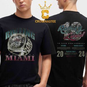 Rolling Loud Miami FL 2024 Hard Rock Stadium 10 Year Anniversary Travis Scott And Playboi Carti Lineup Ring Bling Two Sided T-Shirt