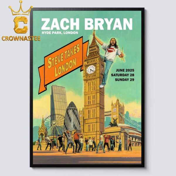 Zach Bryan Steve Takes London 2025 Hyde Park On June 28th 29th Home Decor Poster Canvas