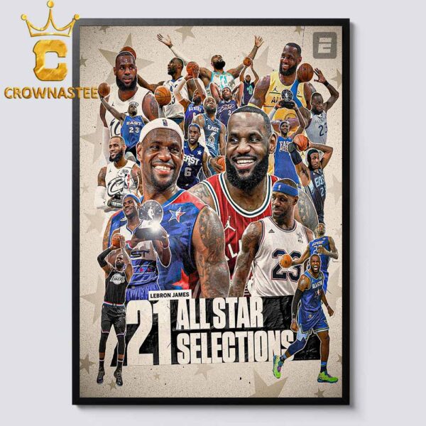 Lebron James NBA All-Star 2025 22nd Season 21 All Star Selections Home Decor Poster Canvas