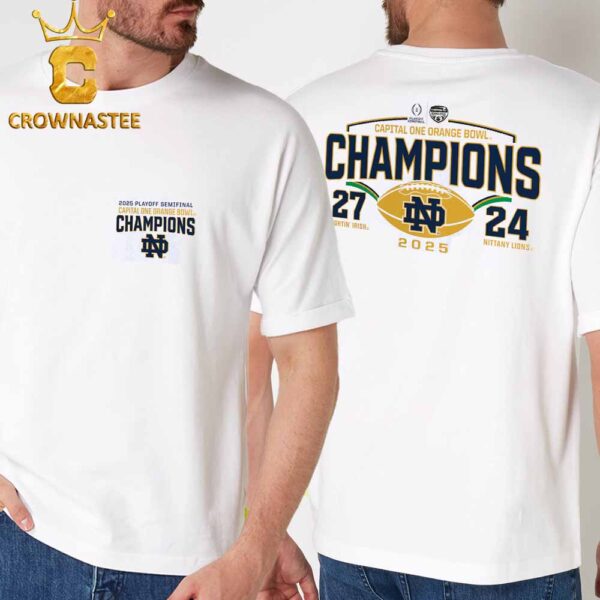 Notre Dame Fighting Irish College Football Playoff 2025 Orange Bowl Champions Huddle Up Two  Sided T-Shirt