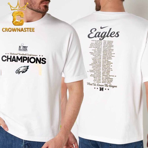 Philadelphia Eagles 2024 NFC Champions Roster Two Sided T-Shirt