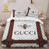 Best Gucci Beige Logo Luxury Brand Bedding Set Bedroom Home Decor Bedspread Duvet Cover Set