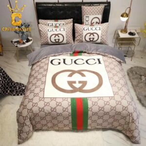 Best Gucci Beige Logo Luxury Brand Bedding Set Bedroom Home Decor Bedspread Duvet Cover Set