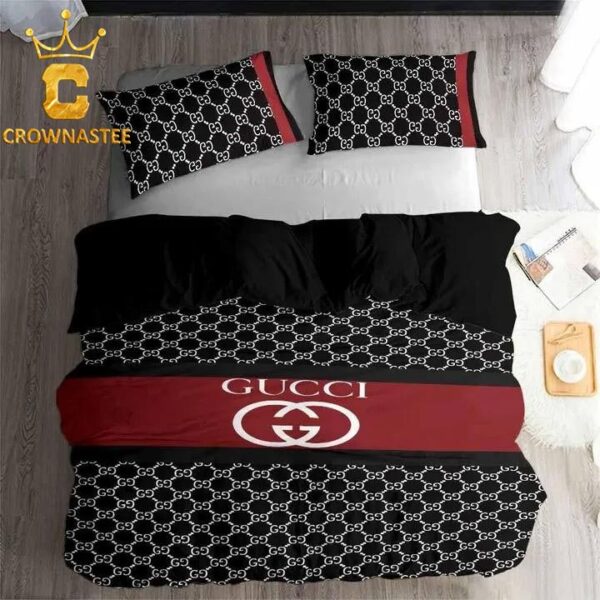 Best Gucci Black Dots Logo Bedding Sets Quilt Sets Duvet Cover Set Luxury Brand Home Decor Bedroom Sets