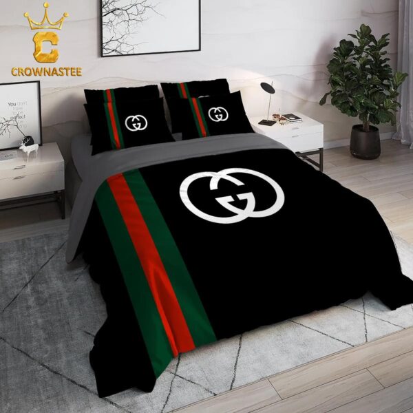 Best Gucci Black Logo Luxury Brand Bedding Set Bedroom Home Decor Bedspread Duvet Cover Set