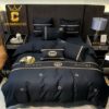 Best Gucci Black Logo Luxury Brand Bedding Set Bedroom Home Decor Bedspread Duvet Cover Set