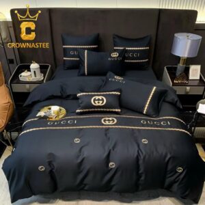 Best Gucci Black Premium Luxury Brand Bedding Set Duvet Cover Set Home Decor Special Gift