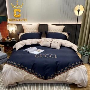 Best Gucci Blue Khaki Beige Luxury Brand Bedding Set Home Decor Duvet Cover Set