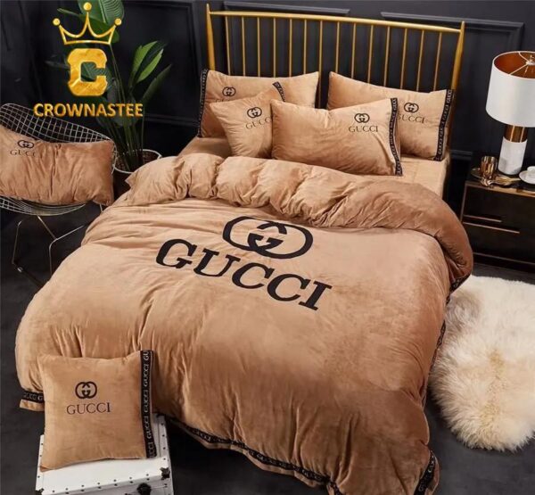 Best Gucci Brown Limited Luxury Brand Bedding Set Home Decor Duvet Cover Set