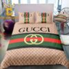 Best Gucci Brown Stripe Logo Luxury Brand Bedding Set Home Decor Bedspread Bedroom Duvet Cover Set