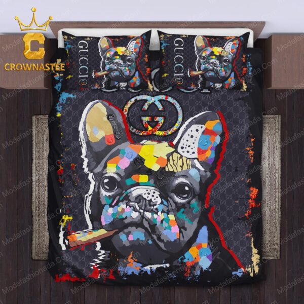 Best Gucci Bulldogs Logo Luxury Brand Bedding Set Home Decor Bedspread Bedroom Duvet Cover Set