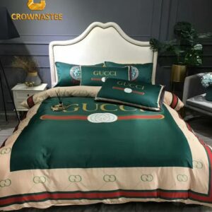 Best Gucci Dark Green Logo Luxury Brand Bedding Set Home Decor Bedroom Bedspread Duvet Cover Set