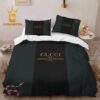 Best Gucci Dark Green Logo Luxury Brand Bedding Set Home Decor Bedroom Bedspread Duvet Cover Set