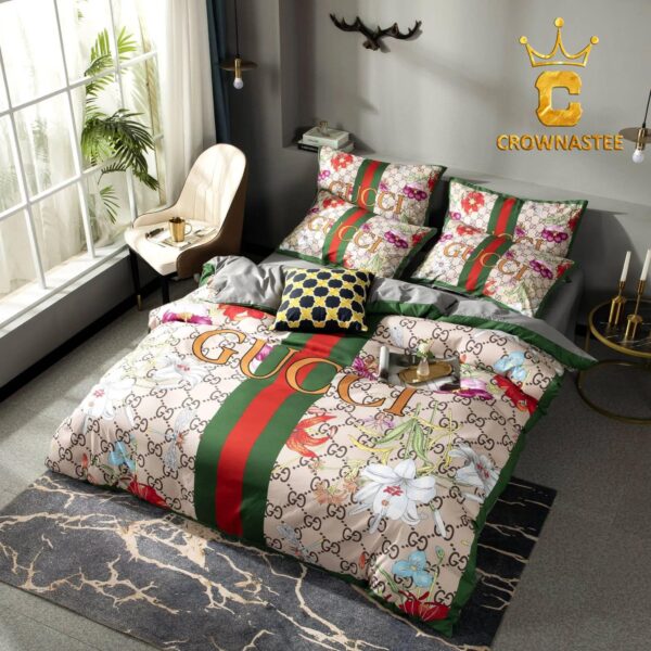 Best Gucci Flowers Luxury Brand Bedding Set Home Decor Duvet Cover Set