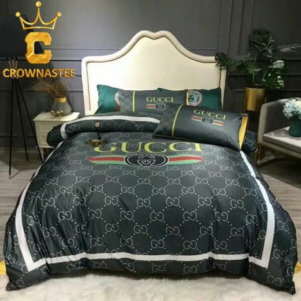 Best Gucci Logo Black Luxury Brand Bedding Set Home Decor Duvet Cover Set